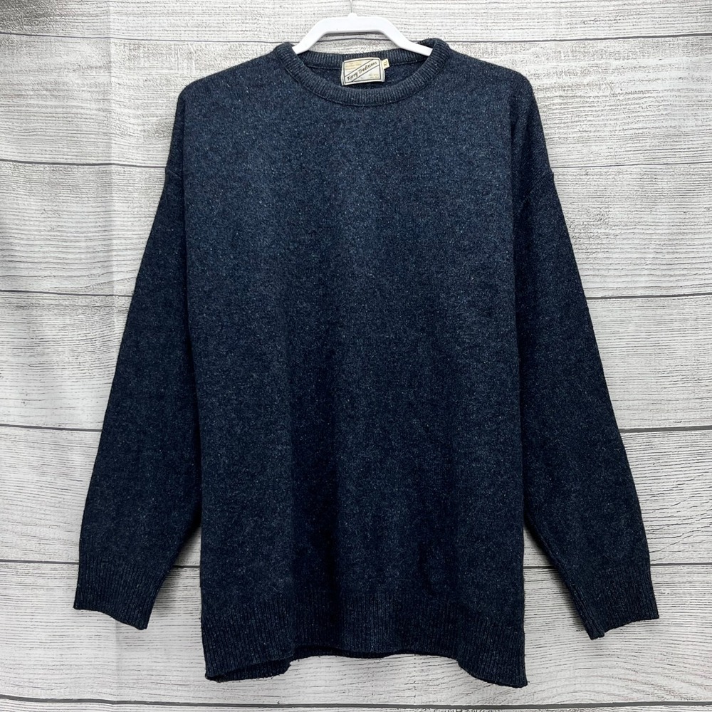 Kerry Traditions Wool Silk Blend Crewneck Sweater Mens XL Navy Blue Irish Knit